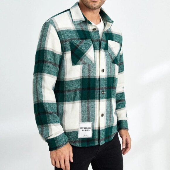 Green And White Mens Pocket Overcoat - Picture 4 of 5